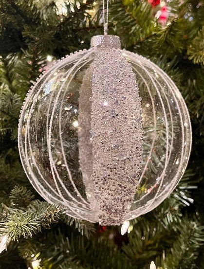 15CM CLEAR SILVER ENCRUSTED GLASS BALL SPQ262