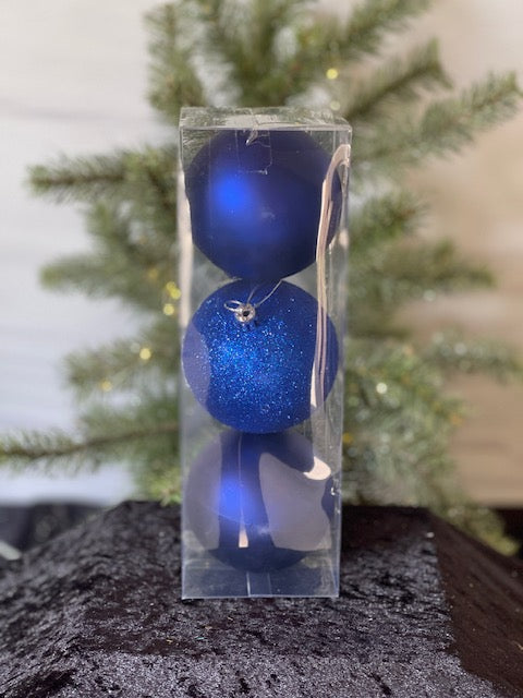 PACK OF 3 8CM BRIGHT NAVY BLUE BAUBLES X364581