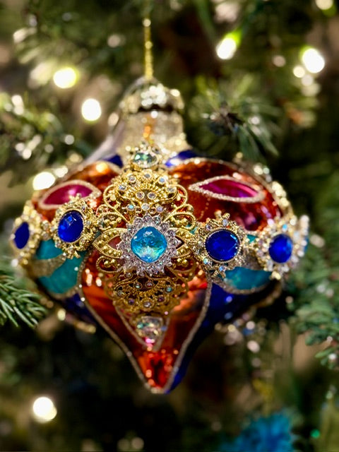 MARK ROBERTS - VENETIAN JEWELED SET OF 4 BOXED ORNAMENTS 36-61402