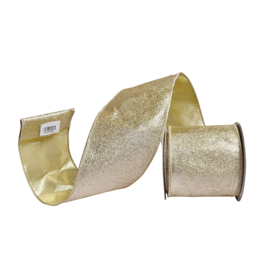 CHAMPAGNE GOLD GLITTER 4 INCH WIRE EDGED RIBBON ROM101