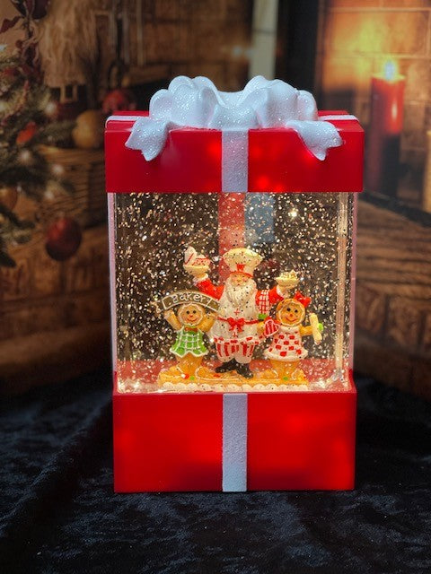 GLITTER LANTERN - GIFTBOX WITH SANTA & GINGERBREADS XAC401