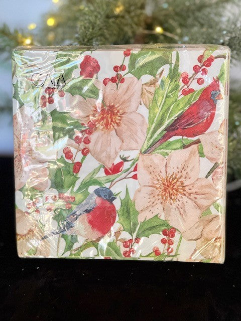 CHRISTMAS NAPKINS - HOLLY BIRDS XX2658