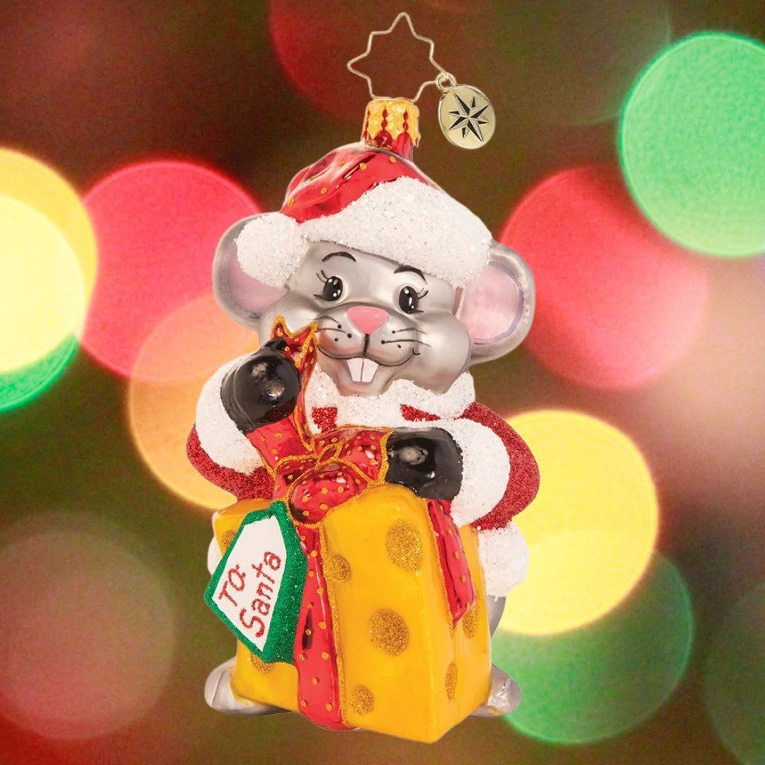 CHRISTOPHER RADKO SWISS ON HIS LIST MOUSE GLASS ORNAMENT 1020588