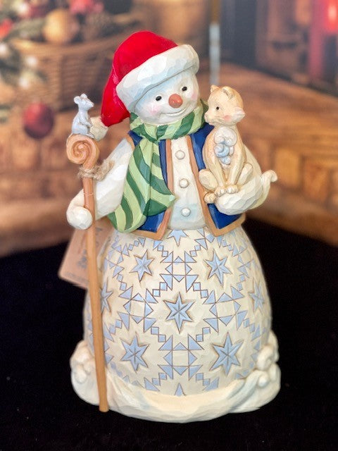 JIM SHORE HWC SNOWMAN WITH CAT 6008097