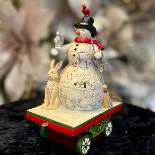 JIM SHORE - HWC 16CM SNOWMAN TRAIN CARRIAGE 6008133