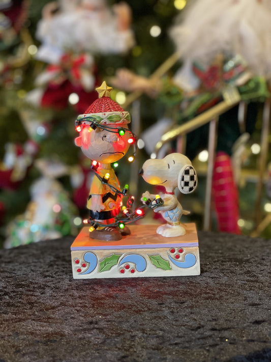 JIM SHORE PEANUTS COLLECTION - CHARLIE BROWN TANGLED WITH LIGHTS, OH BROTHER 6008954