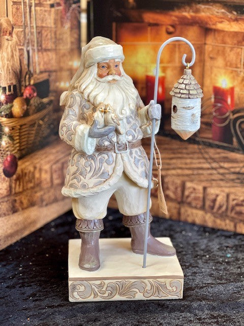 JIM SHORE WHITE WOODLAND SANTA WITH BIRDHOUSE 6008860