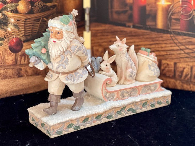 JIM SHORE WOODLAND SANTA WITH ANIMALS ON SLED