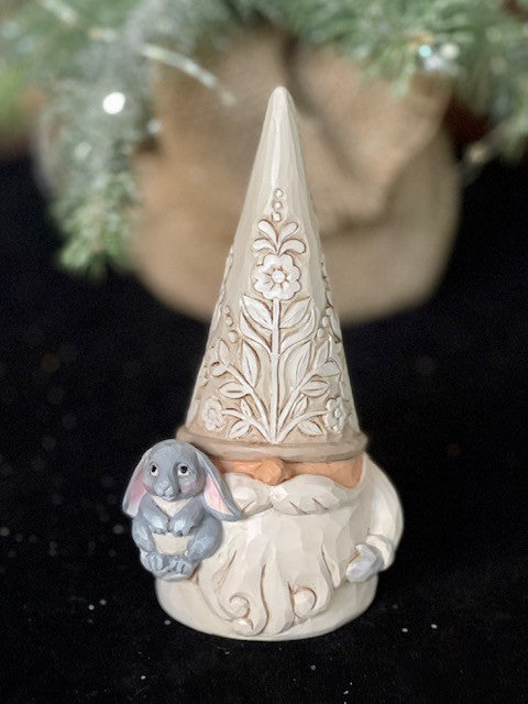 JIM SHORE HWC - WHITE WOODLAND GNOME WITH RABBIT 6008865