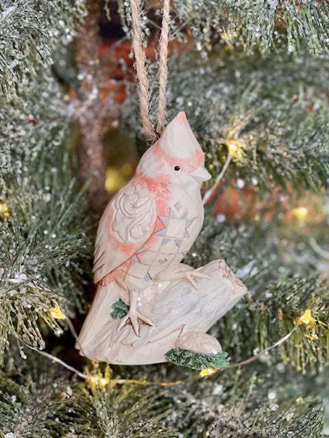JIM SHORE HWC WHITE WOODLAND CARDINAL ON BRANCH HANGING ORNAMENT 6008867
