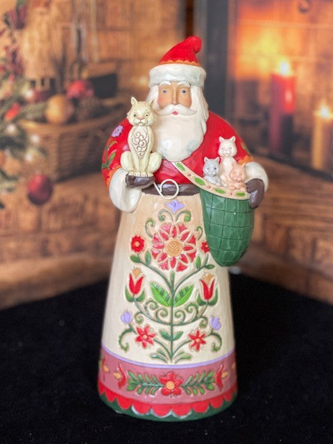 JIM SHORE HEARTWOOD CREEK - SANTA HOLDING CAT AND KITTENS 6008880