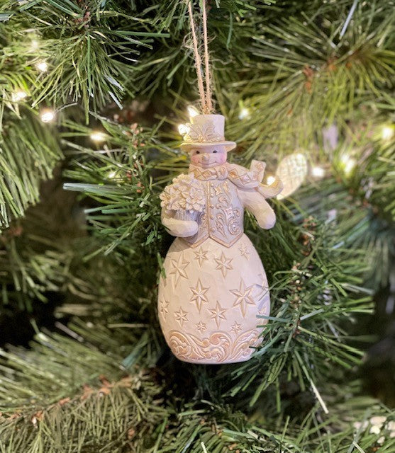 JIM SHORE HWC SNOWMAN WITH FLOWERS HANGING ORNAMENT 6009401