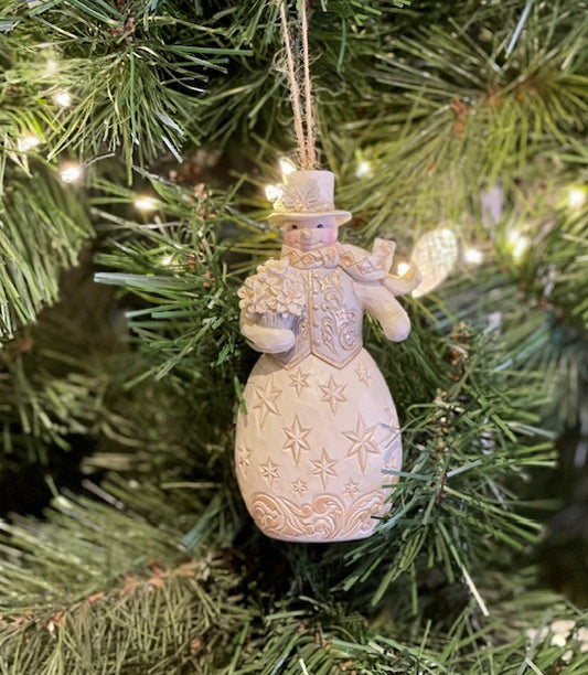 JIM SHORE HWC SNOWMAN WITH FLOWERS HANGING ORNAMENT 6009401