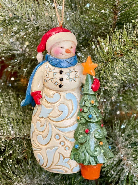 JIM SHORE HWC - SNOWMAN WITH TREE HANGING ORNAMENT 6009468