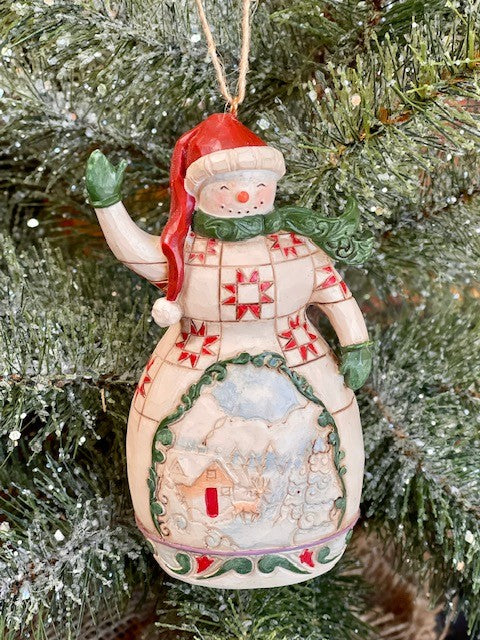JIM SHORE HWC - RED & GREEN SNOWMAN HANGING ORNAMENT 6009470