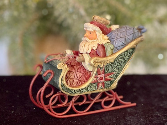 JIM SHORE HEARTWOOD CREEK 7.9CM SANTA IN SLEIGH HANGING ORNAMENT 6008766