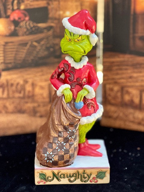 JIM SHORE GRINCH COLLECTION - TWO SIDED GRINCH WITH SACK NAUGHTY/NICE 6008891