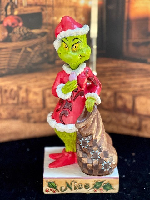 JIM SHORE GRINCH COLLECTION - TWO SIDED GRINCH WITH SACK NAUGHTY/NICE 6008891