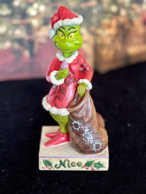 JIM SHORE GRINCH COLLECTION - TWO SIDED GRINCH WITH SACK NAUGHTY/NICE 6008891