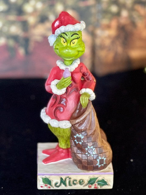 JIM SHORE GRINCH COLLECTION - TWO SIDED GRINCH WITH SACK NAUGHTY/NICE 6008891