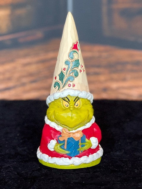 JIM SHORE GRINCH COLLECTION - GRINCH GNOME HOLDING A PRESENT 6009201