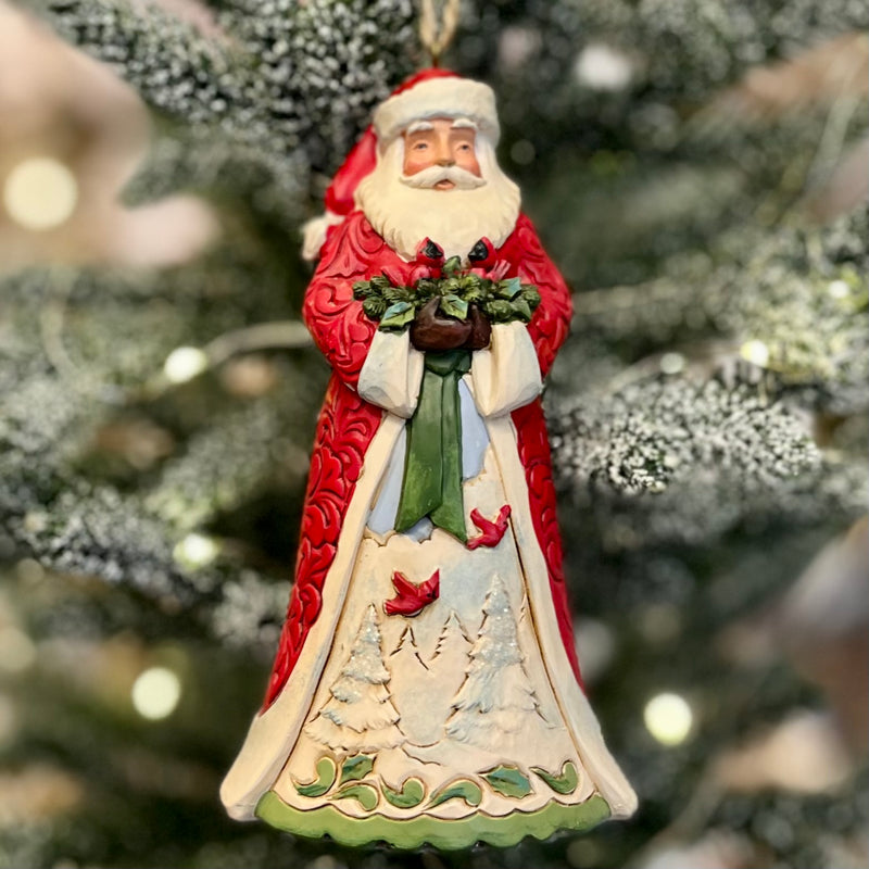 JIM SHORE - HWC 11CM SANTA WITH TWO CARDINALS HANGING ORNAMENT 6009693