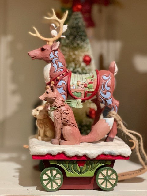 JIM SHORE HEARTWOOD CREEK - REINDEER WITH TRAIN CARRIAGE 6009695