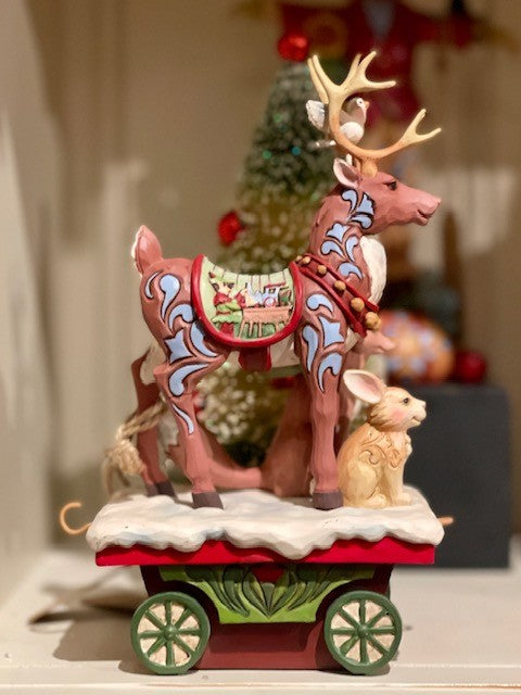 JIM SHORE HEARTWOOD CREEK - REINDEER WITH TRAIN CARRIAGE 6009695