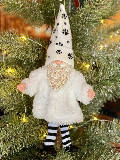 DEPT 56 FURRY WHITE PET GNOME HANGING ORNAMENT 6010645