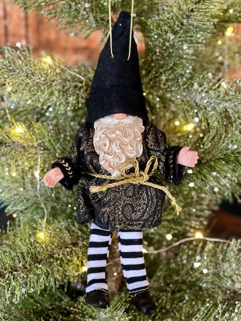 DEPT 56 BLACK & GOLD GNOME HANGING ORNAMENT 6011335