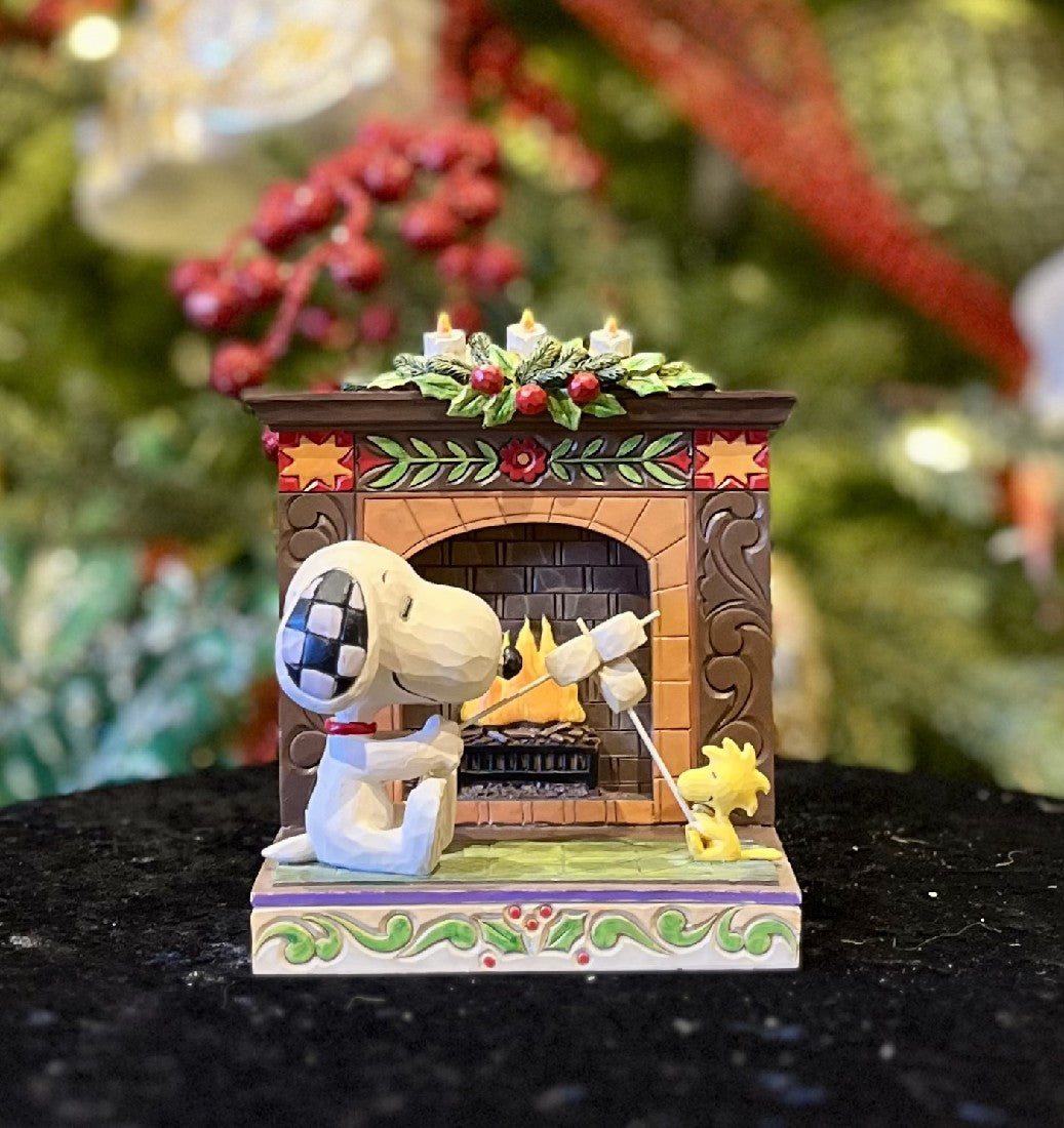 JIM SHORE PEANUTS 10CM SNOOPY & WOODSTOCK FIREPLACE 6010325