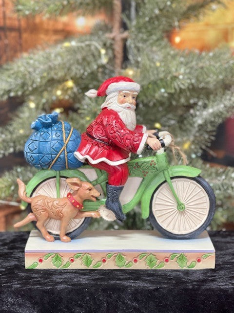 JIM SHORE HEARTWOOD CREEK SANTA RIDING BICYCLE 6010818