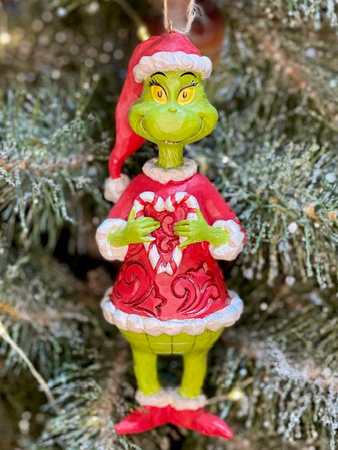 JIM SHORE GRINCH WITH CANDY CANE HANGING ORNAMENT 6010785 12CM