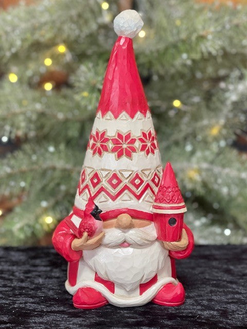 JIM SHORE HEARTWOOD CREEK NORDIC NOEL GNOME WITH BIRDHOUSE & CARDINAL 6010836