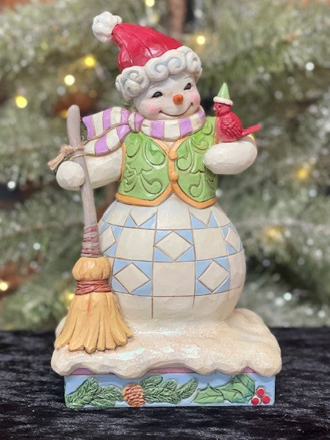JIM SHORE HEARTWOOD CREEK SNOWMAN WITH CARDINAL & BROOM 6011161