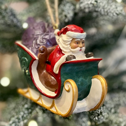 JIM SHORE HWC -NIGHT BEFORE CHRISTMAS SANTA SLEIGH HANGING ORNAMENT 6008308