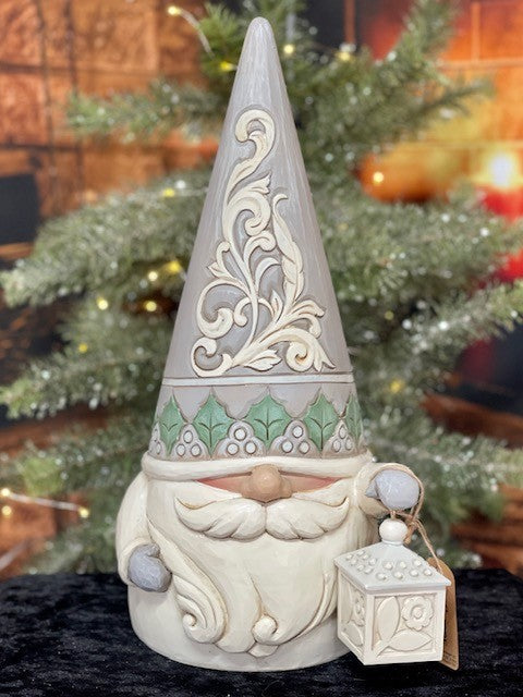 JIM SHORE WHITE WOODLAND LARGE GNOME WITH LANTERN 6011625