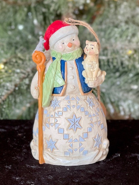 JIM SHORE HWC SNOWMAN WITH CAT HANGING ORNAMENT 6011498