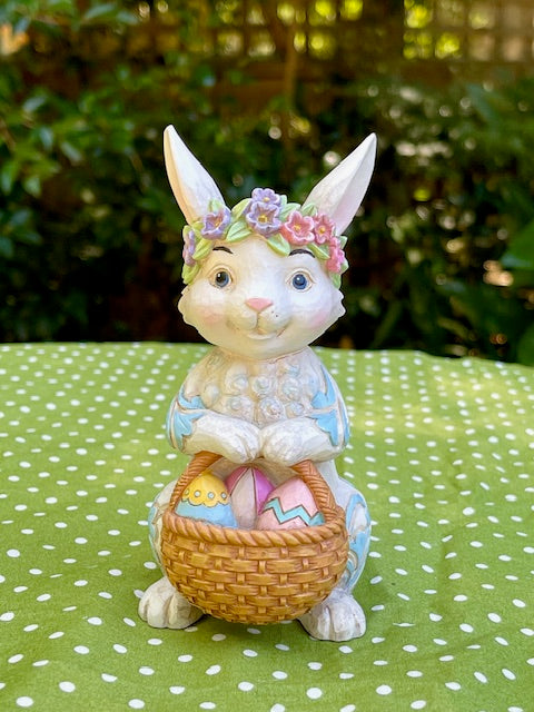 JIM SHORE HEARTWOOD CREEK  12CM BUNNY GIRL WITH BASKET OF EGGS 6012443