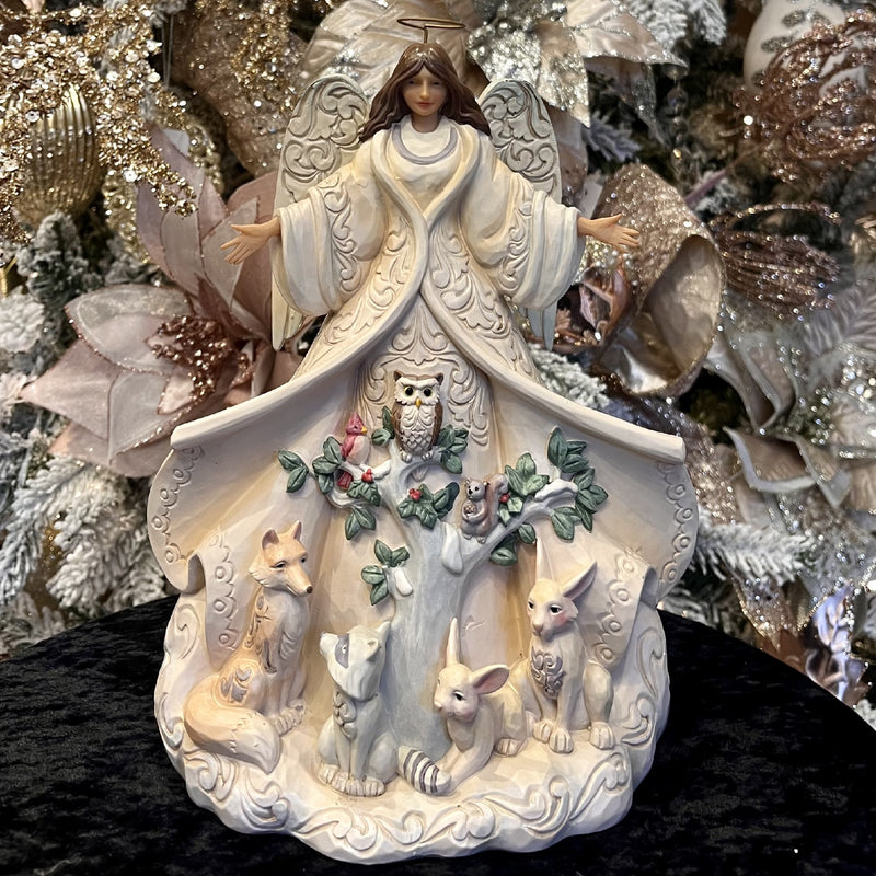 JIM SHORE HWC - WHITE WOODLAND ANGEL WITH COAT 6012678