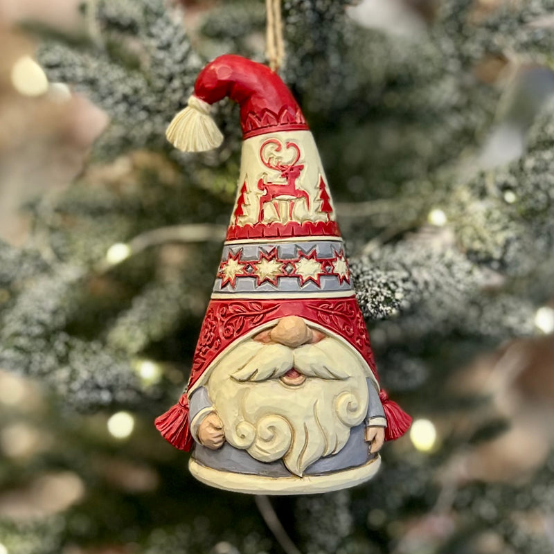 JIM SHORE HWC - NORDIC GNOME WITH REINDEER FLAP HAT HANGING ORNAMENT 6012895