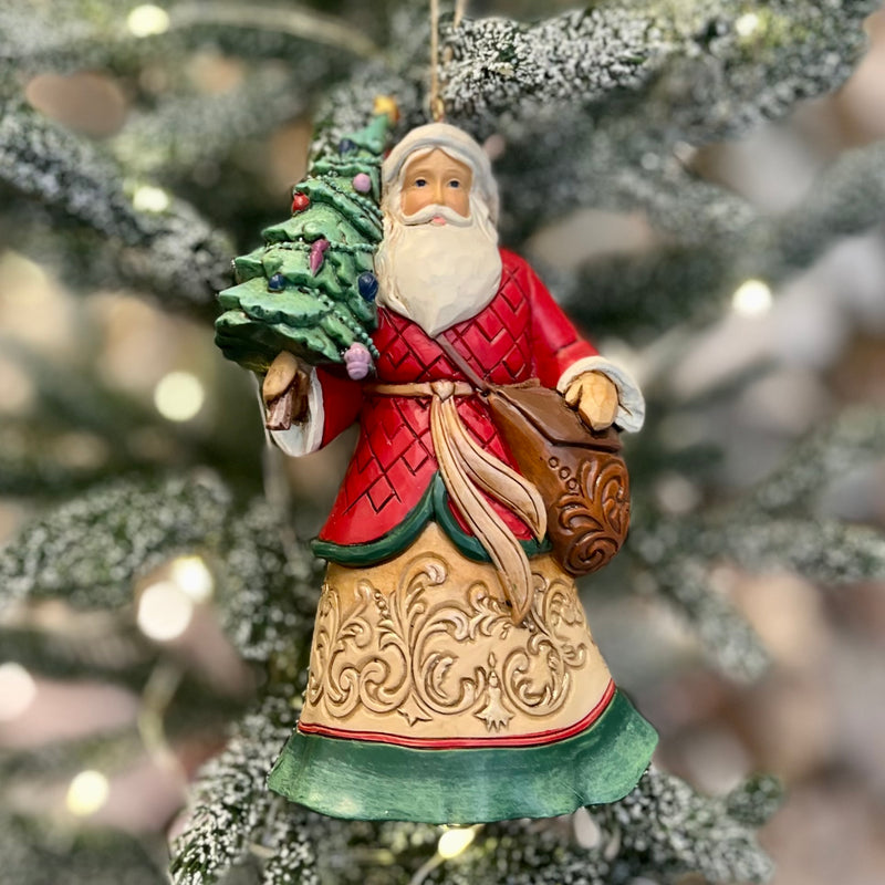 JIM SHORE HWC - SANTA WITH TREE & TOYBAG HANGING ORNAMENT 6012973