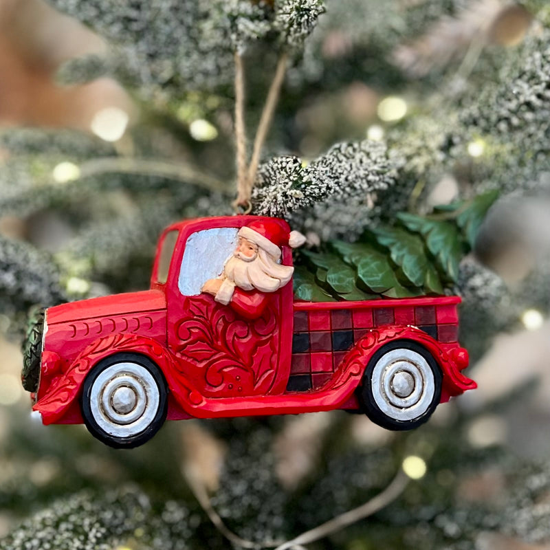 JIM SHORE - HWC HIGHLAND GLEN SANTA IN RED TRUCK HANGING ORNAMENT 6012872