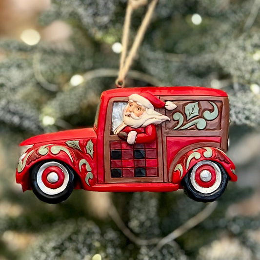 JIM SHORE - HWC HIGHLAND GLEN SANTA IN WAGON HANGING ORNAMENT 6012874