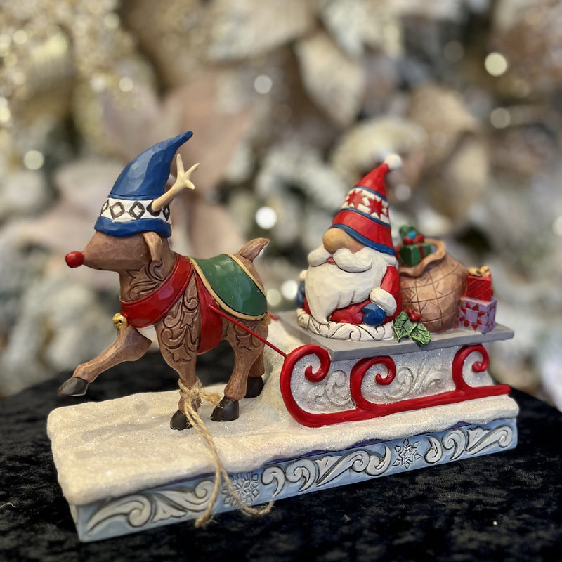 JIM SHORE - HWC 14CM REINDEER PULLING GNOME 6012954