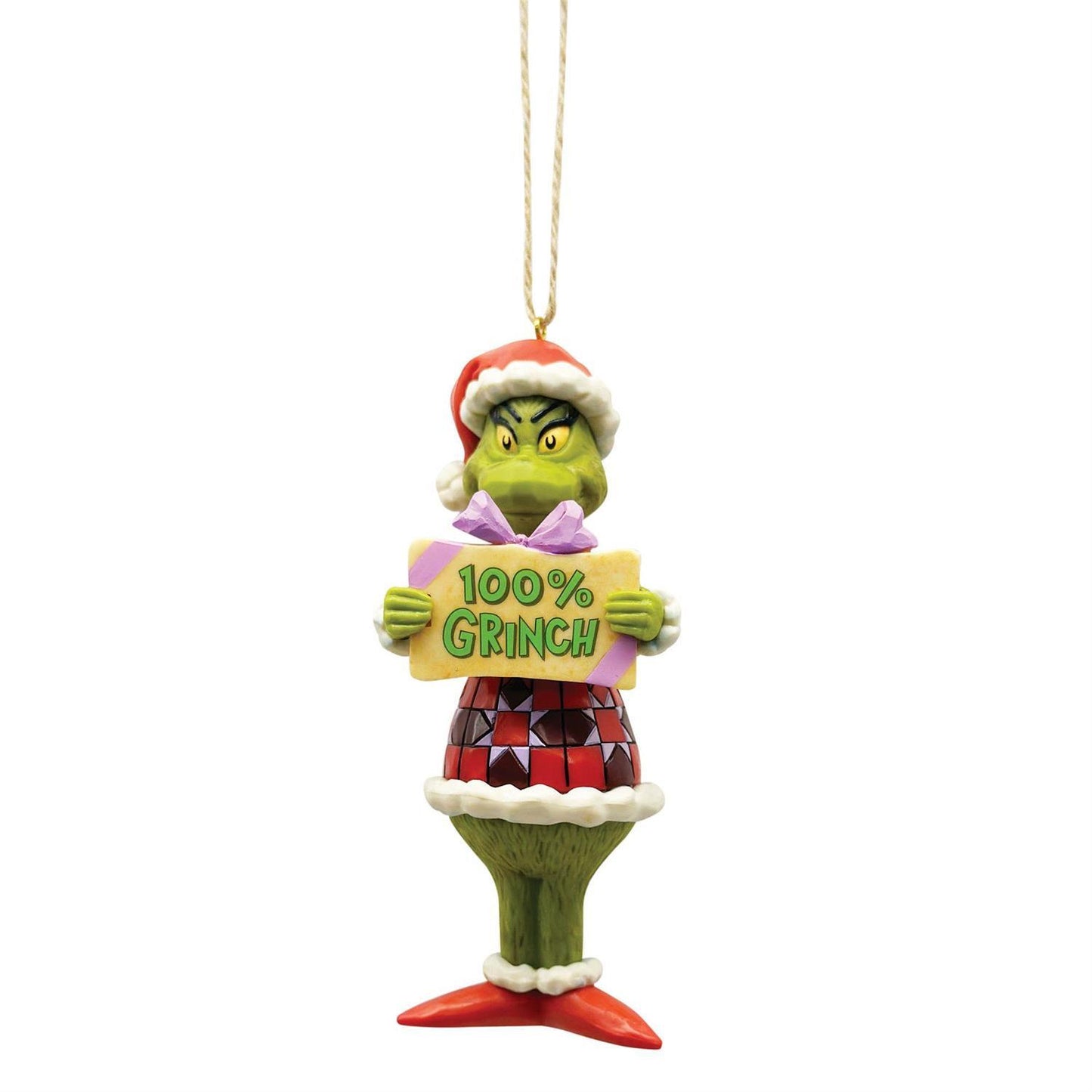 JIM SHORE 100% GRINCH HANGING ORNAMENT WITH SIGN 6012712