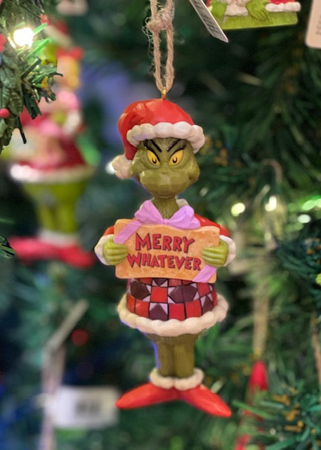JIM SHORE GRINCH MERRY WHATEVER HANGING ORNAMENT WITH SIGN 6012713