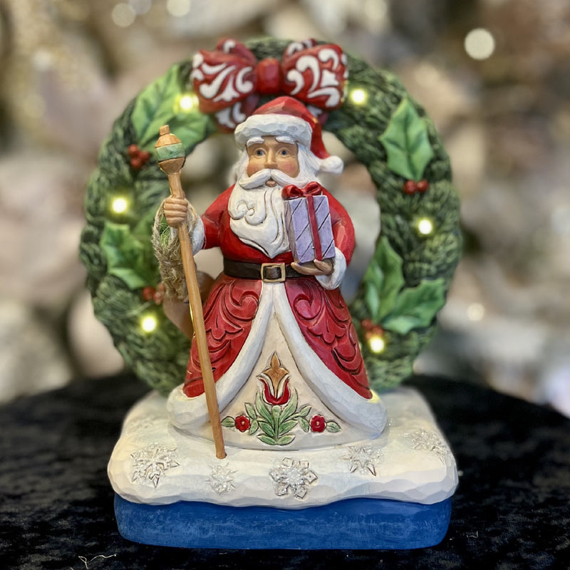 JIM SHORE - HWC LED SANTA IN WREATH 6012937