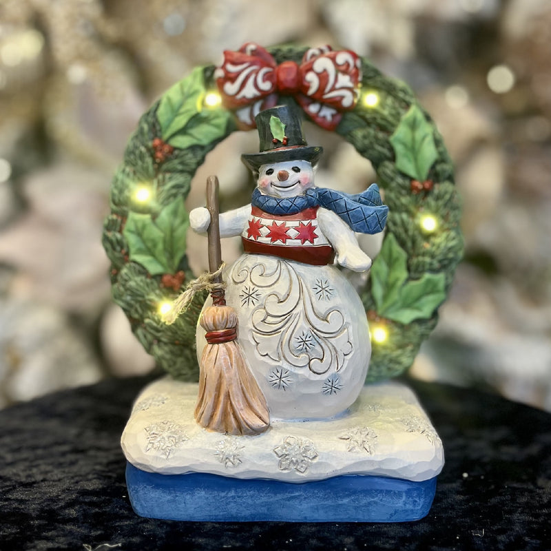 JIM SHORE - HWC 17CM LED SNOWMAN IN WREATH 6013744