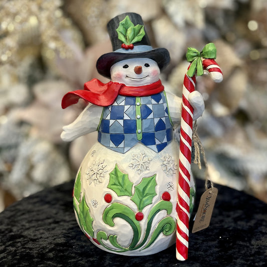 JIM SHORE - HWC SNOWMAN WITH CANDY CANE 6013686